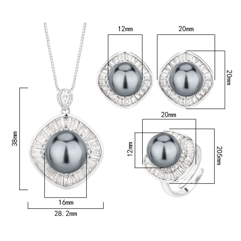 Royal Mystic Gray Pearl Double Halo Jewelry Set