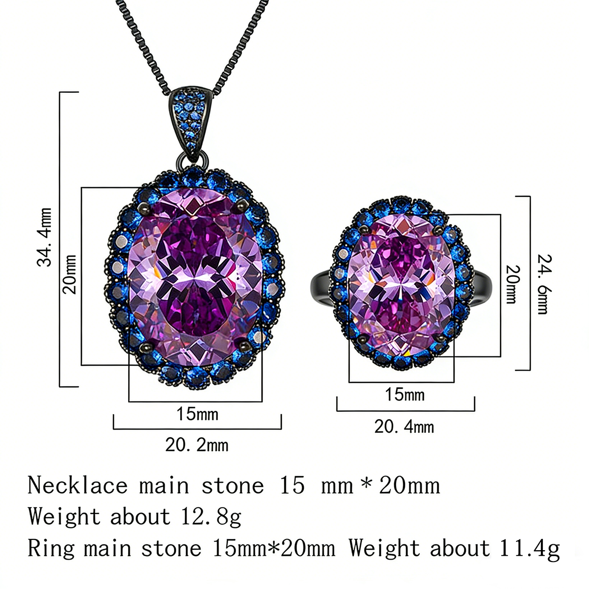 Royal Oval Halo Gemstone Jewelry Set
