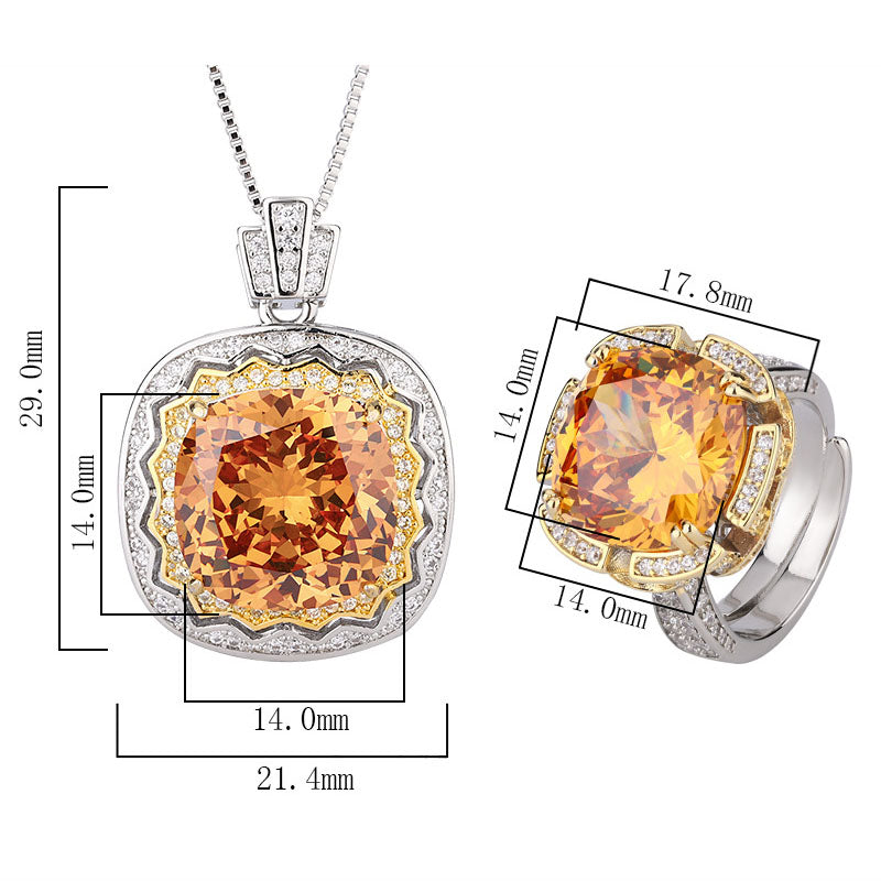 Luxe Cushion Cut Purple Yellow Sparkle Statement Jewelry Set
