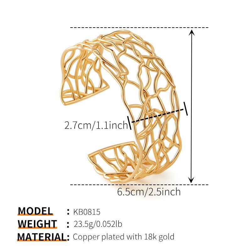 18K Gold Openwork Irregular Bangle - Shuling Jewelry