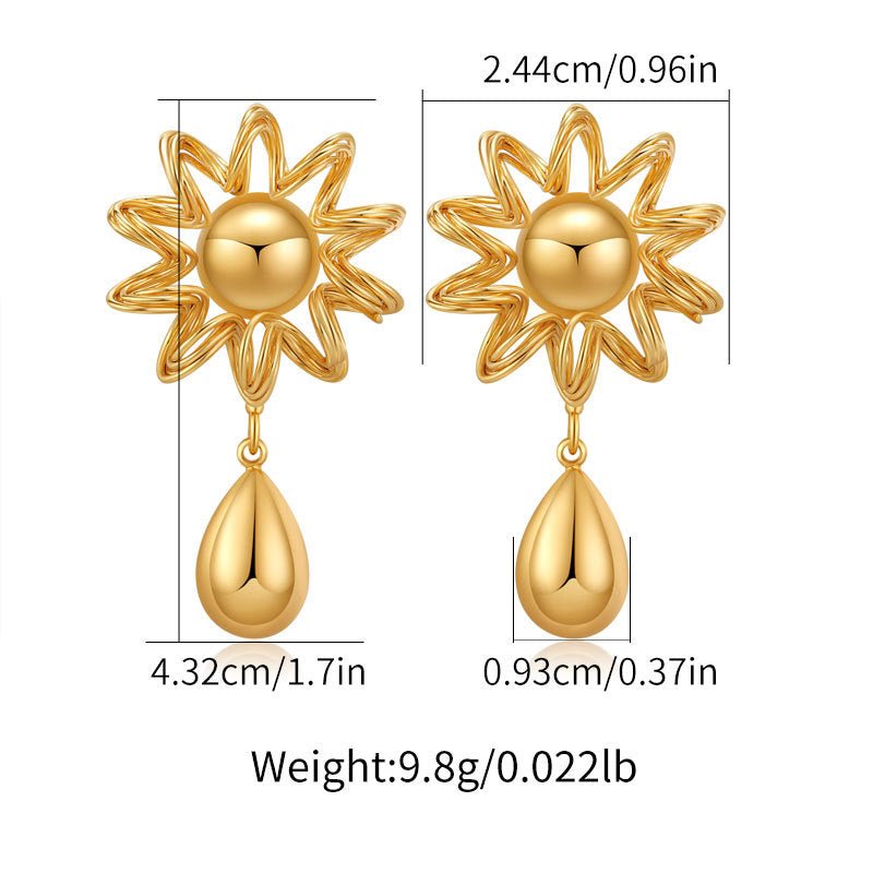 18K Gold Sunflower Waterdrop Earrings - Shuling Jewelry