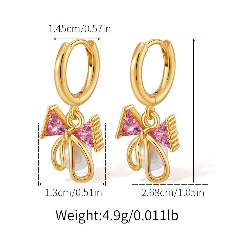 18K Gold Zircon Butterfly Knot Earrings - Shuling Jewelry