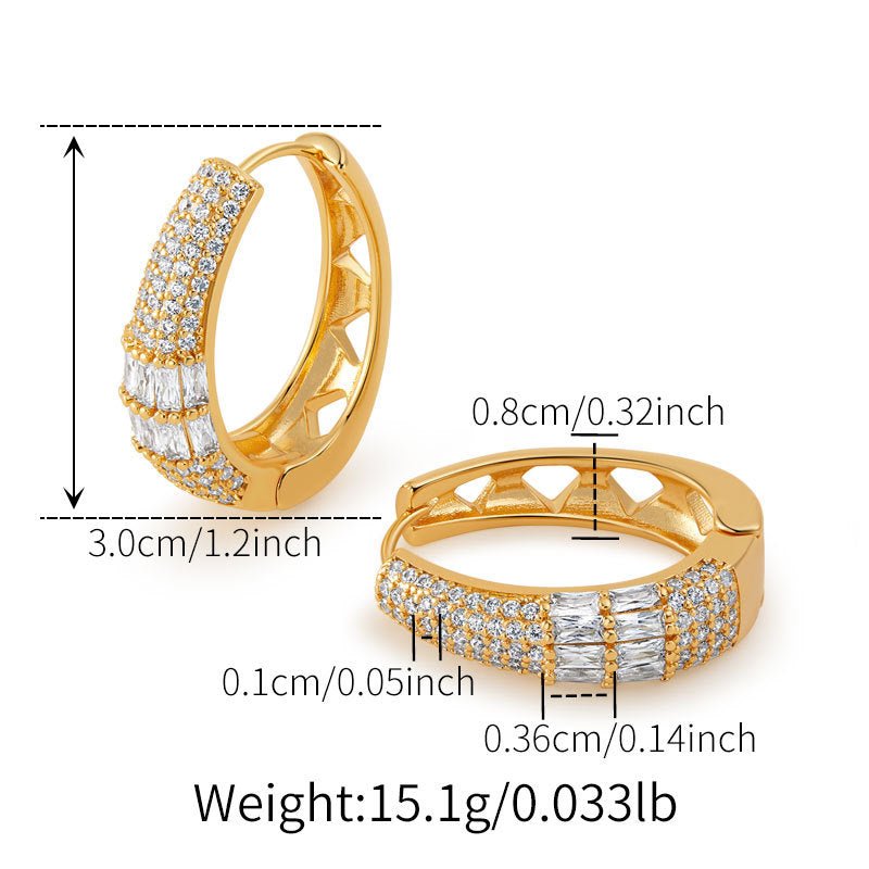18K Gold Vintage Zircon Hoop Earrings - Shuling Jewelry