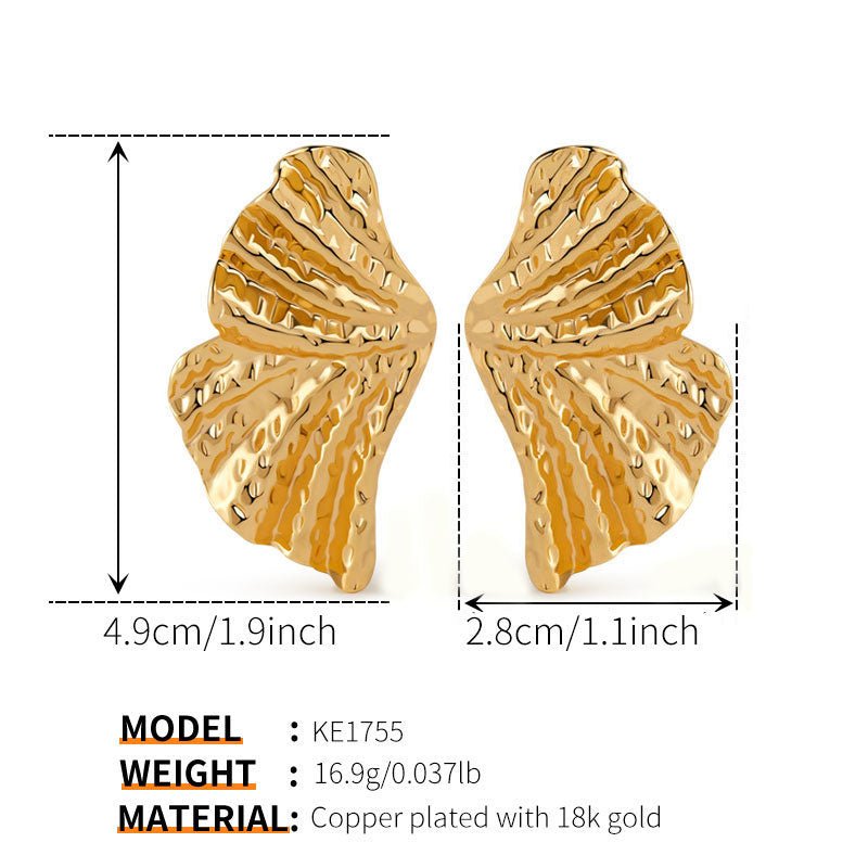 18K Gold Exaggerated Pleated Texture Stud Earrings - Shuling Jewelry