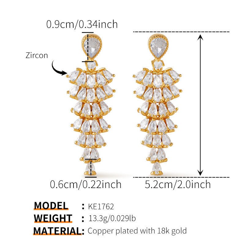 18K Gold Zircon Tassel Earrings - Shuling Jewelry