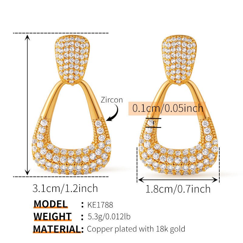 18K Gold Classic Zircon Golden Earrings - Shuling Jewelry