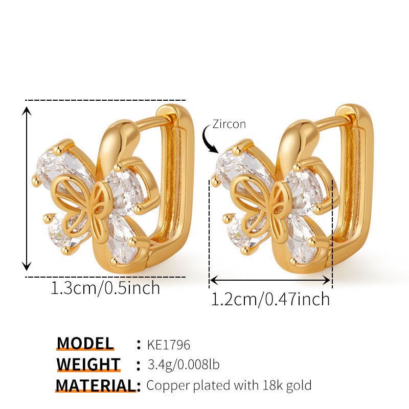 18K Gold Square Zircon Stud Earrings - Shuling Jewelry