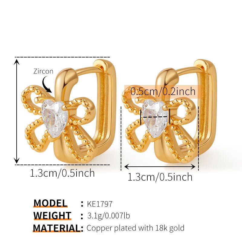 18K Gold Square Zircon Stud Earrings - Shuling Jewelry