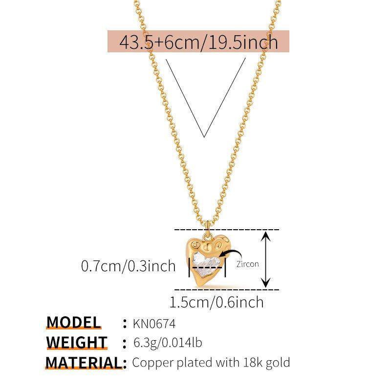 18K Gold Zircon Heart Necklace - Shuling Jewelry