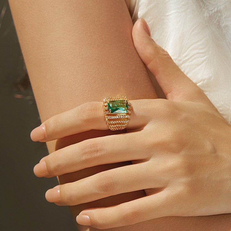 18K Gold Green Zircon Ring - Shuling Jewelry