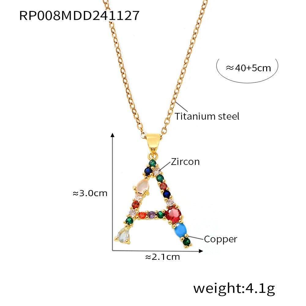 18K Gold Colorful Zircon Letter Necklace - Shuling Jewelry