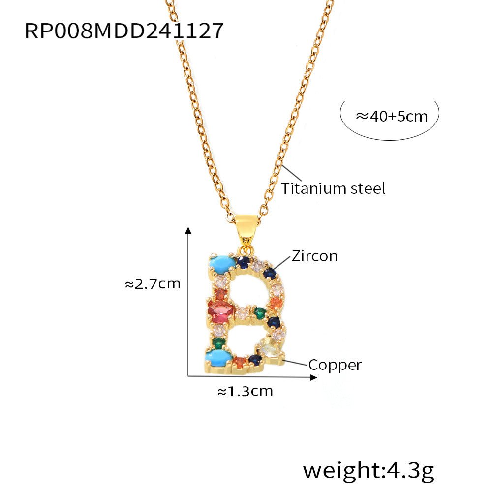 18K Gold Colorful Zircon Letter Necklace - Shuling Jewelry