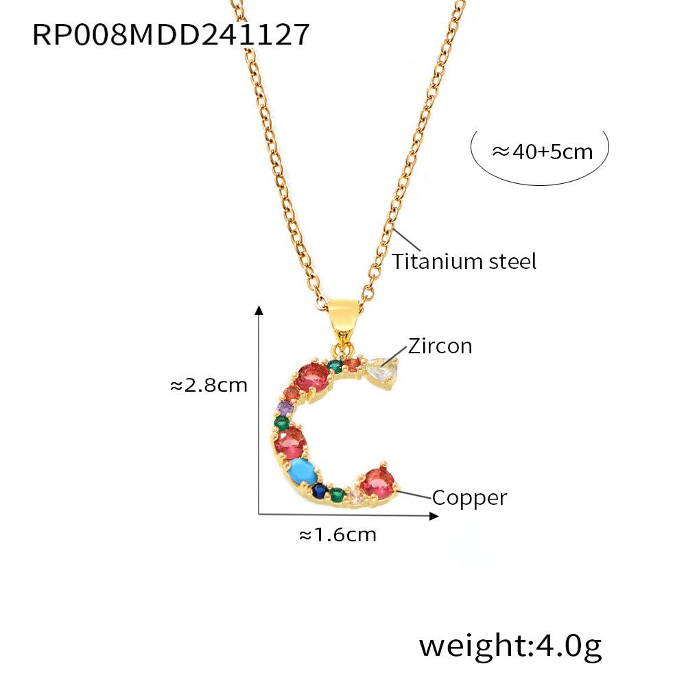 18K Gold Colorful Zircon Letter Necklace - Shuling Jewelry