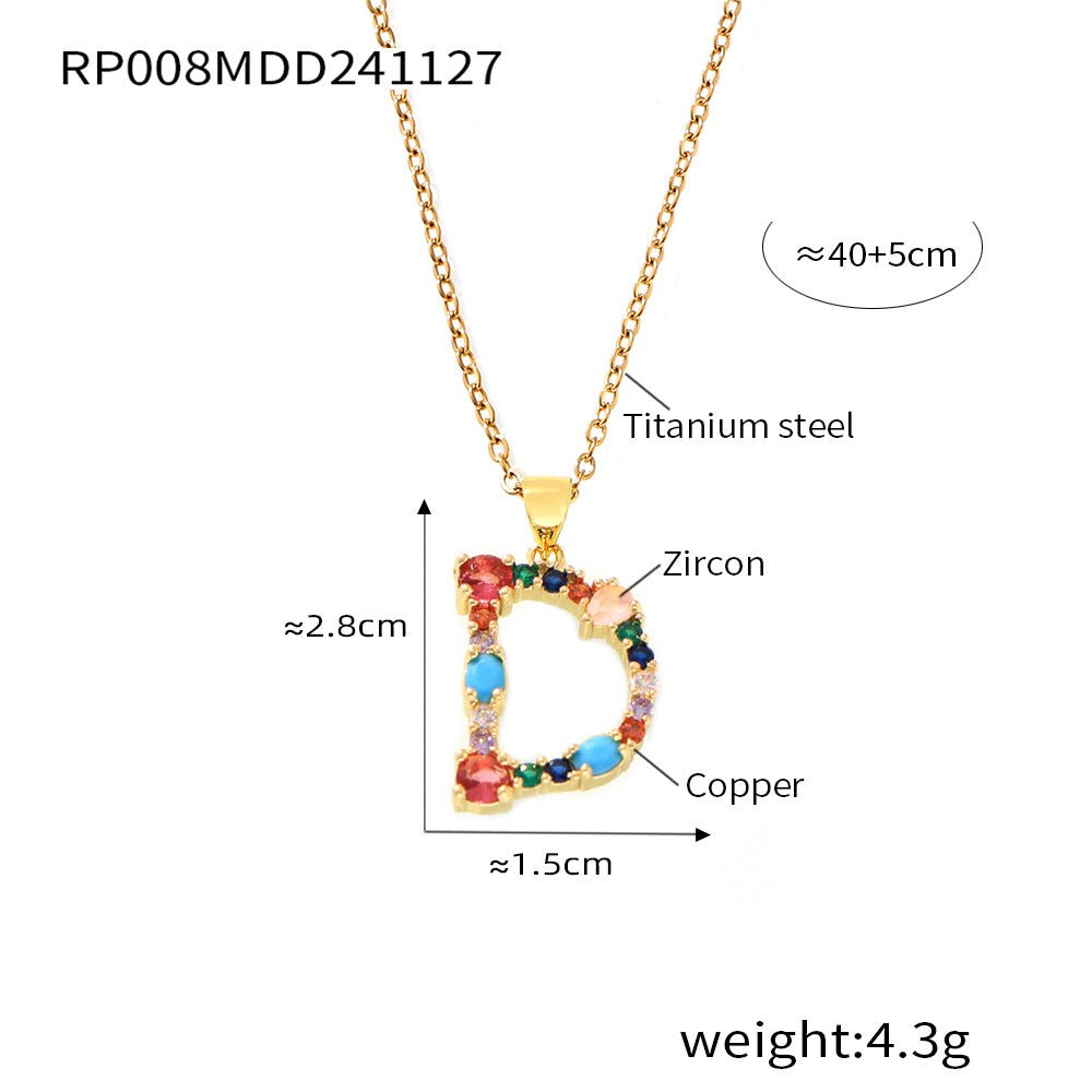 18K Gold Colorful Zircon Letter Necklace - Shuling Jewelry