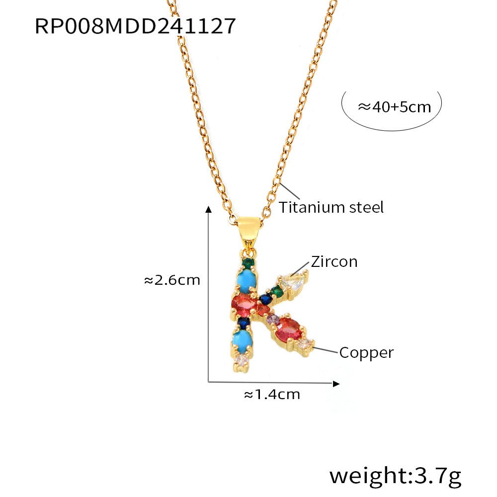 18K Gold Colorful Zircon Letter Necklace - Shuling Jewelry