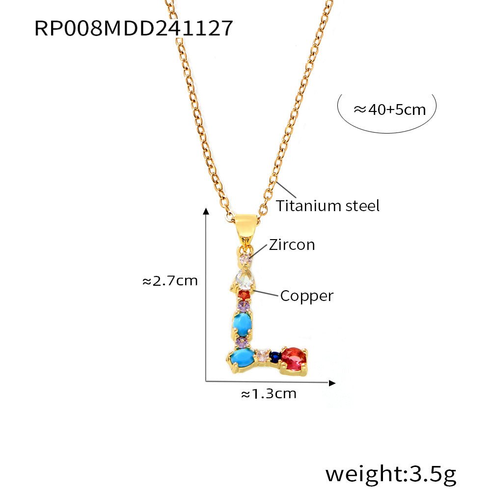 18K Gold Colorful Zircon Letter Necklace - Shuling Jewelry