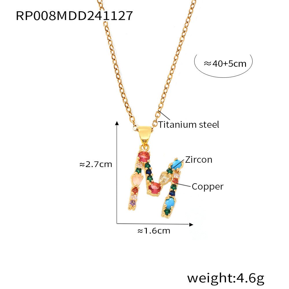 18K Gold Colorful Zircon Letter Necklace - Shuling Jewelry