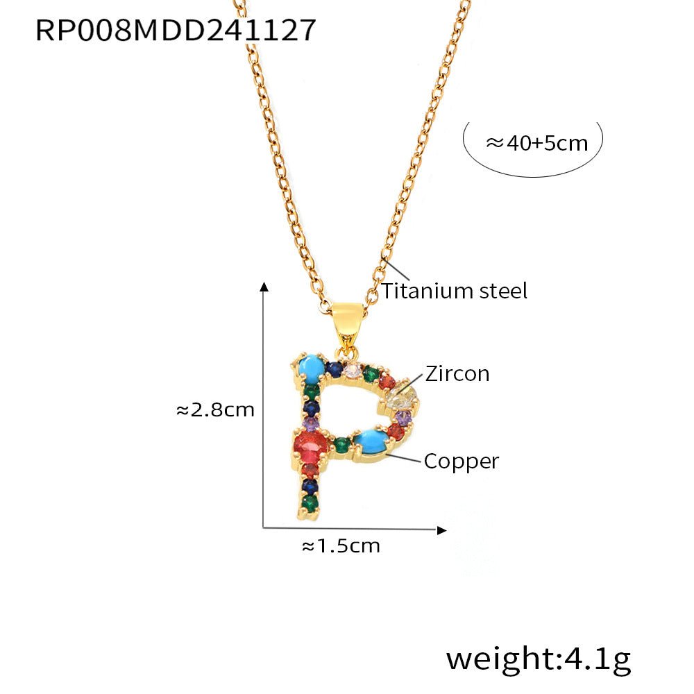 18K Gold Colorful Zircon Letter Necklace - Shuling Jewelry