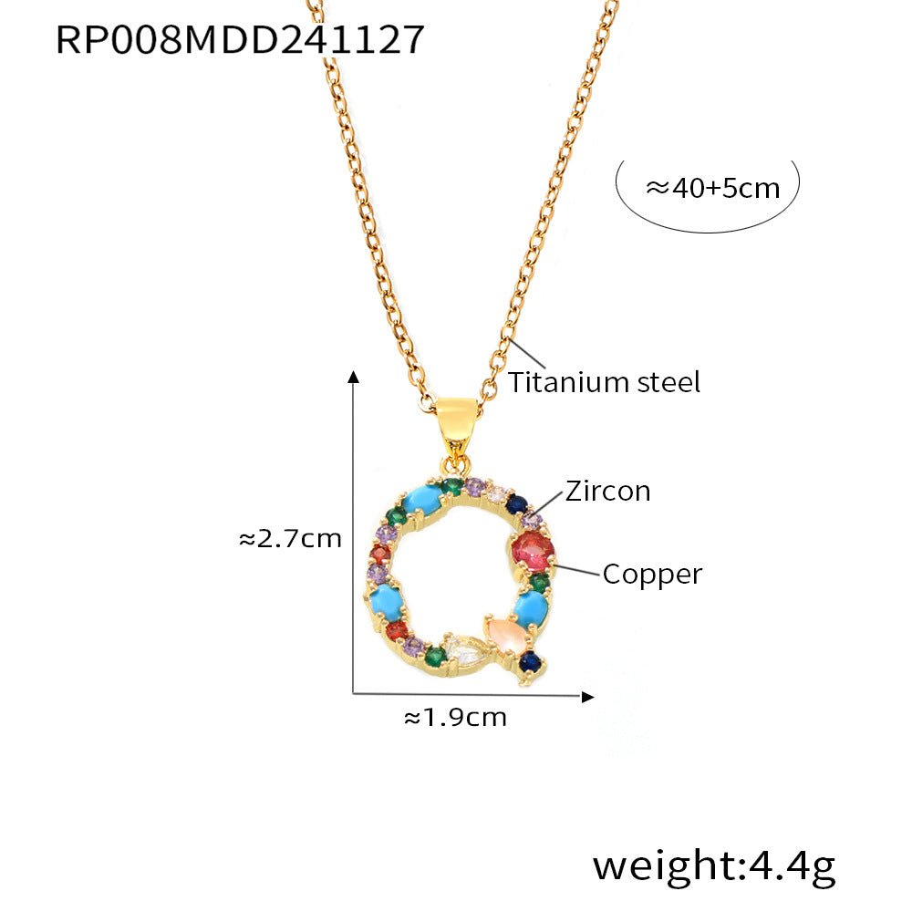 18K Gold Colorful Zircon Letter Necklace - Shuling Jewelry