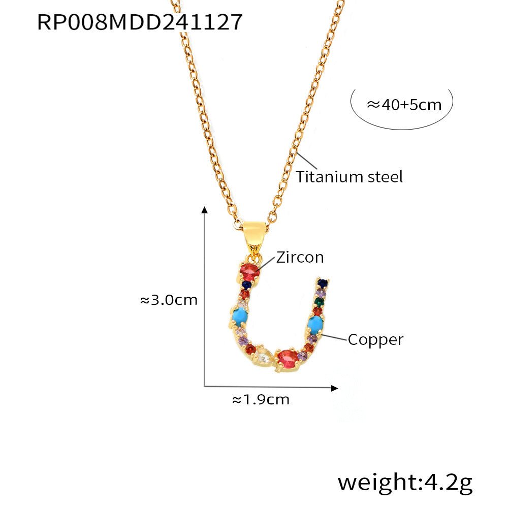 18K Gold Colorful Zircon Letter Necklace - Shuling Jewelry