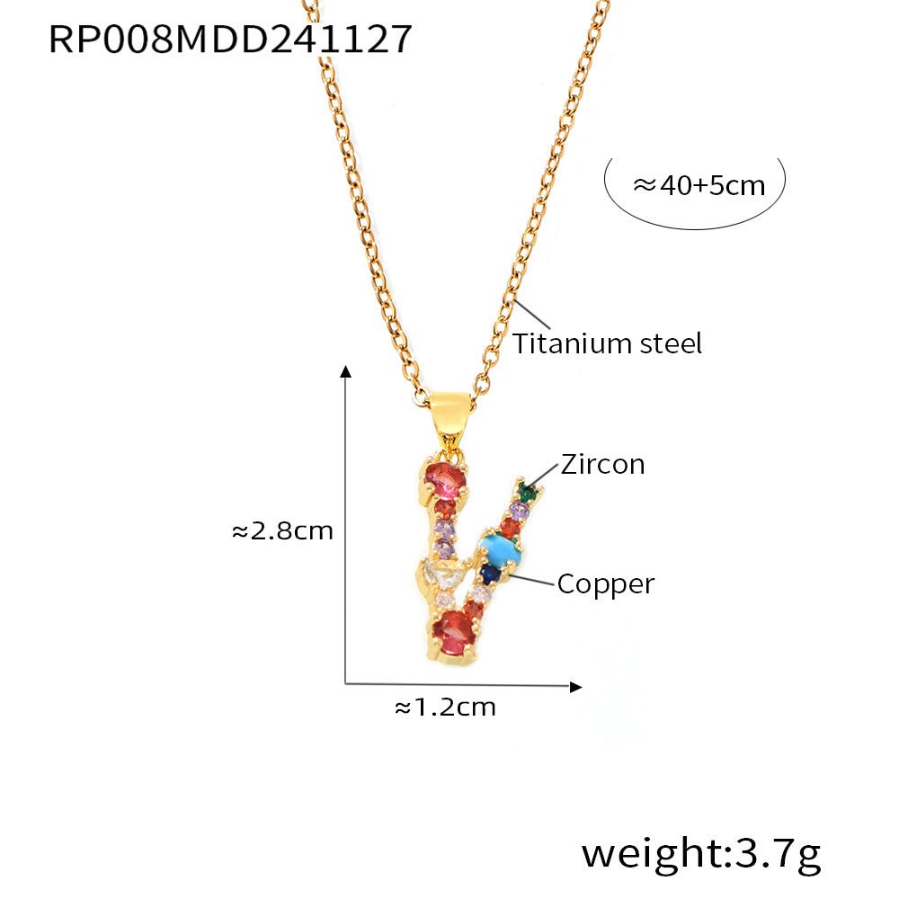 18K Gold Colorful Zircon Letter Necklace - Shuling Jewelry