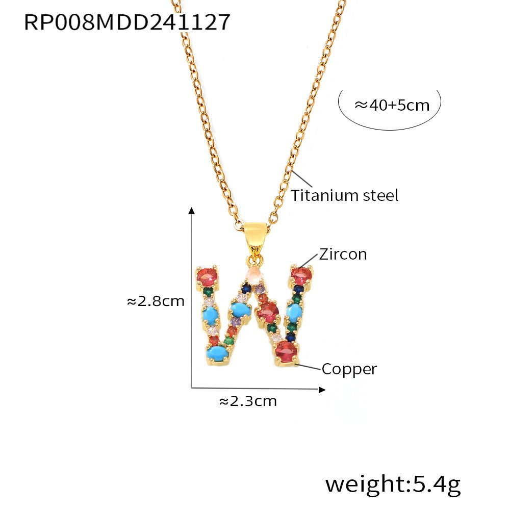 18K Gold Colorful Zircon Letter Necklace - Shuling Jewelry